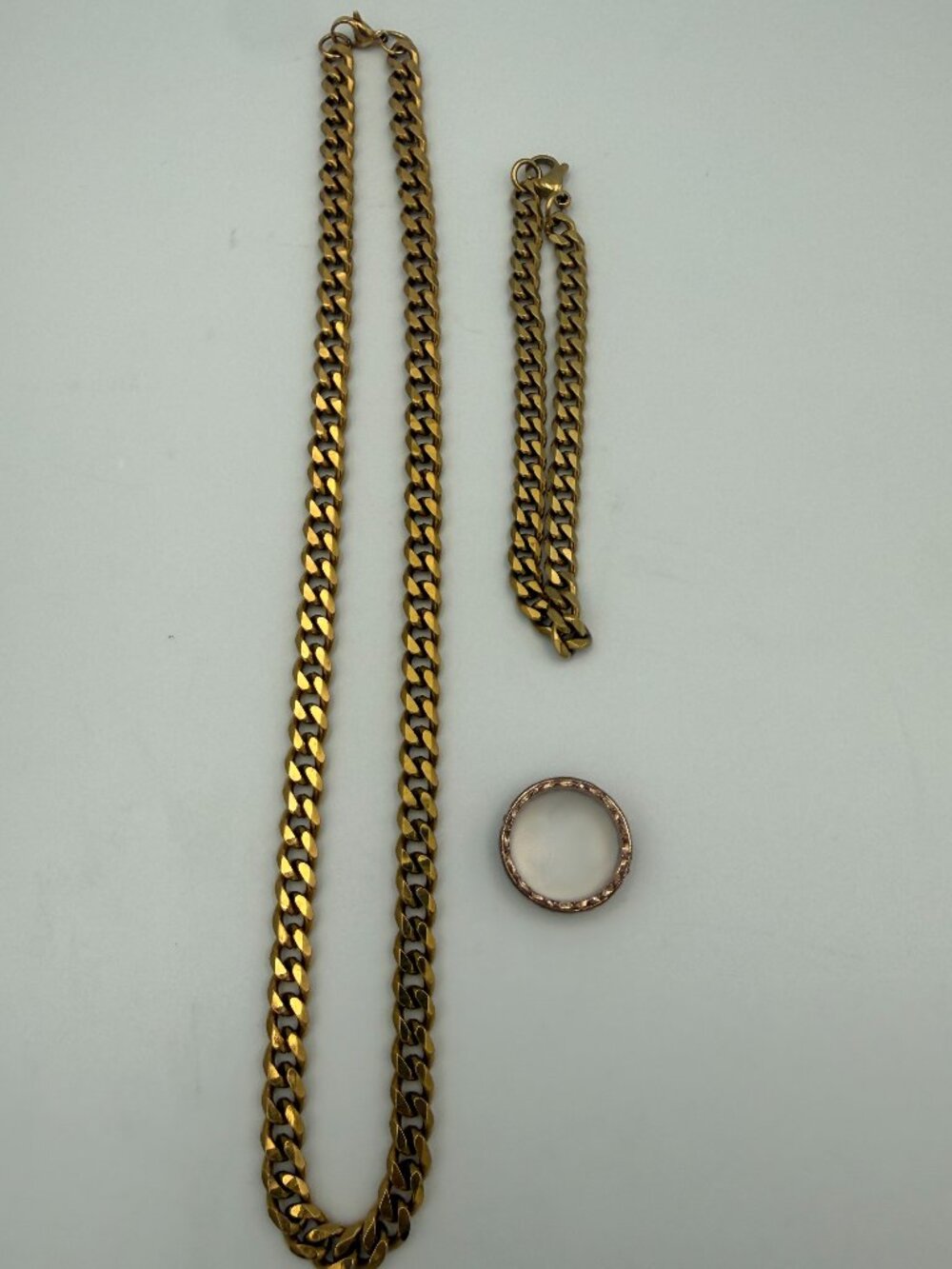 Avalore Jewelry Gold Tone Curb Chain Necklace Bracelet and Ring Set